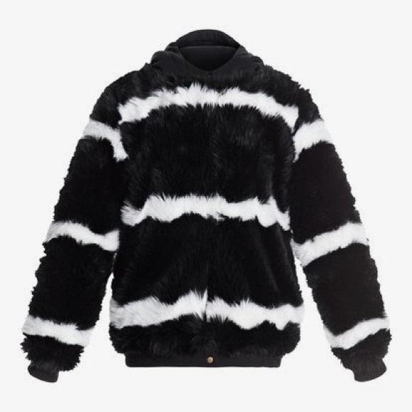 Roxy Carrie Faux Fur Black and White Jacket/Coat - Picture 3 of 7